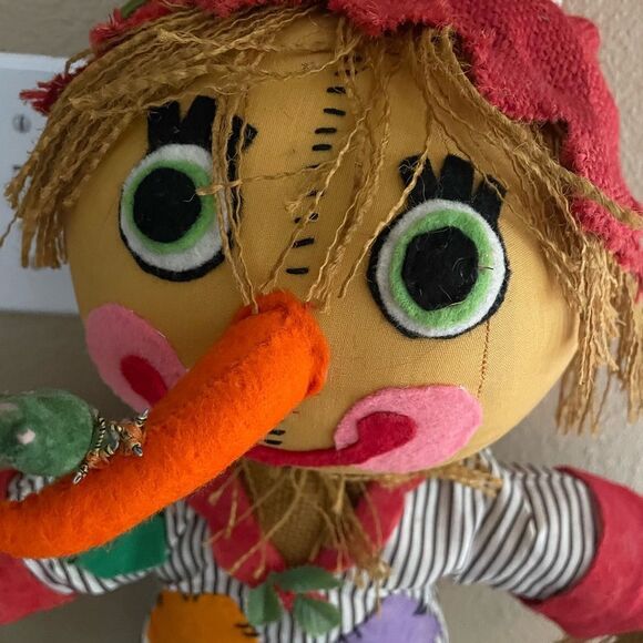 Vintage Handmade Fall Harvest Patchwork Scarecrow 20 inches tall - Picture 3 of 16